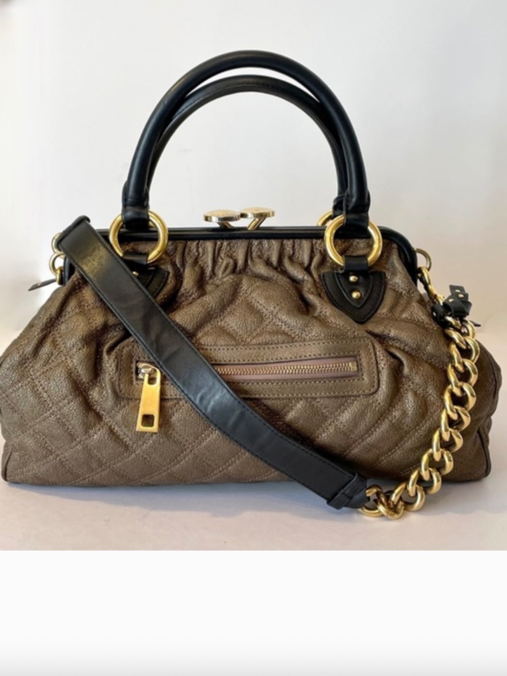 Marc Jacobs Quilted Leather Stam Hand Bag Bronze